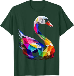 Swan Colorful Bird Art Animal Polygon Graphic Swan T-Shirt - T-Shirt | Forest