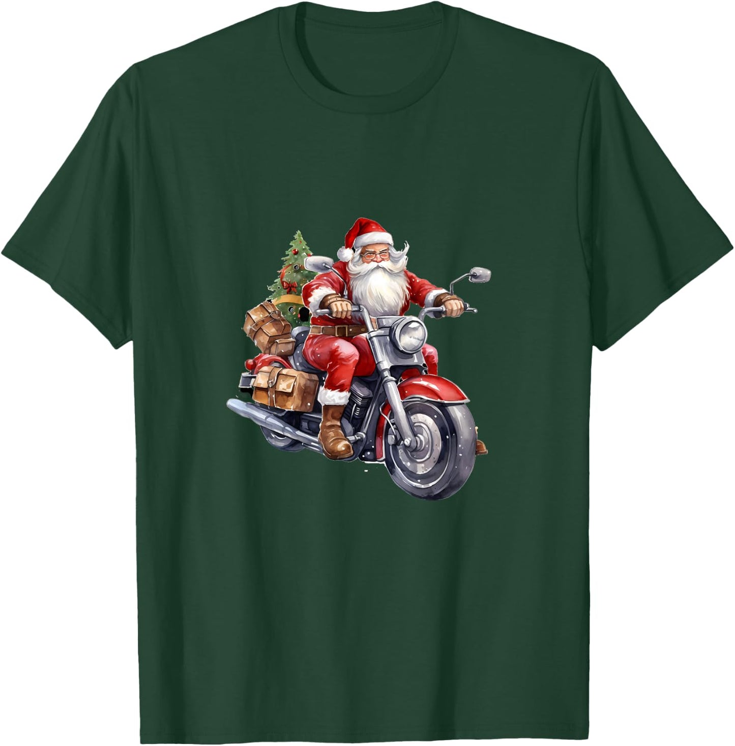 Biker Santa Claus On Motorcycle Funny Christmas Biking T-Shirt - T-Shirt | Forest