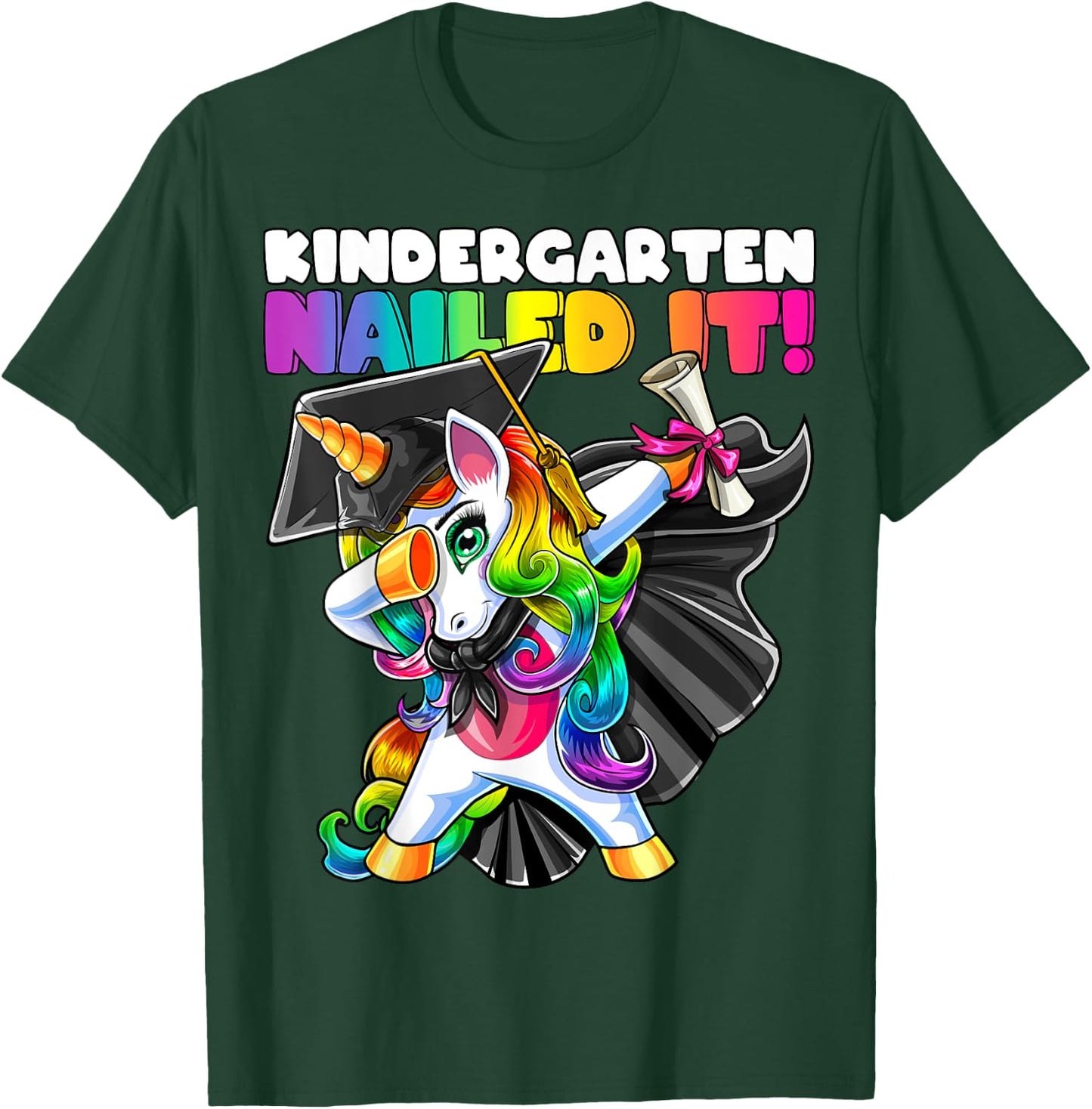 Dabbing Unicorn Kindergarten Graduation Cap Gown Gift Girls T-Shirt - T-Shirt | Forest