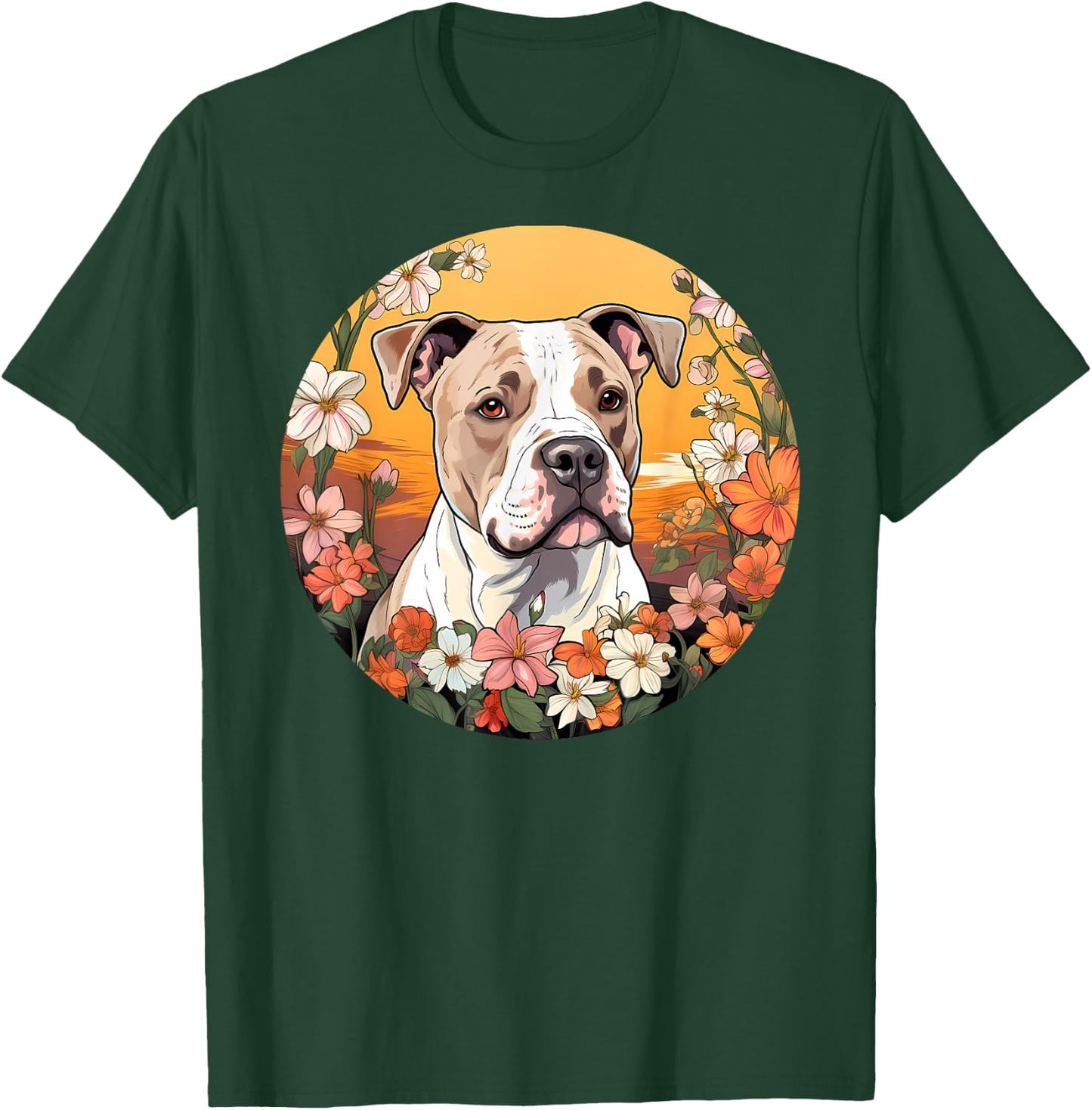 Cute American Bulldog Mountain Flower Meadow Dog Mom Women Kids T-Shirt - T-Shirt | Forest