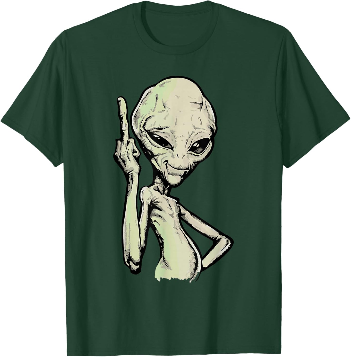Alien Middle Finger Adult Humour Funny Novelty T-Shirt - T-Shirt | Forest