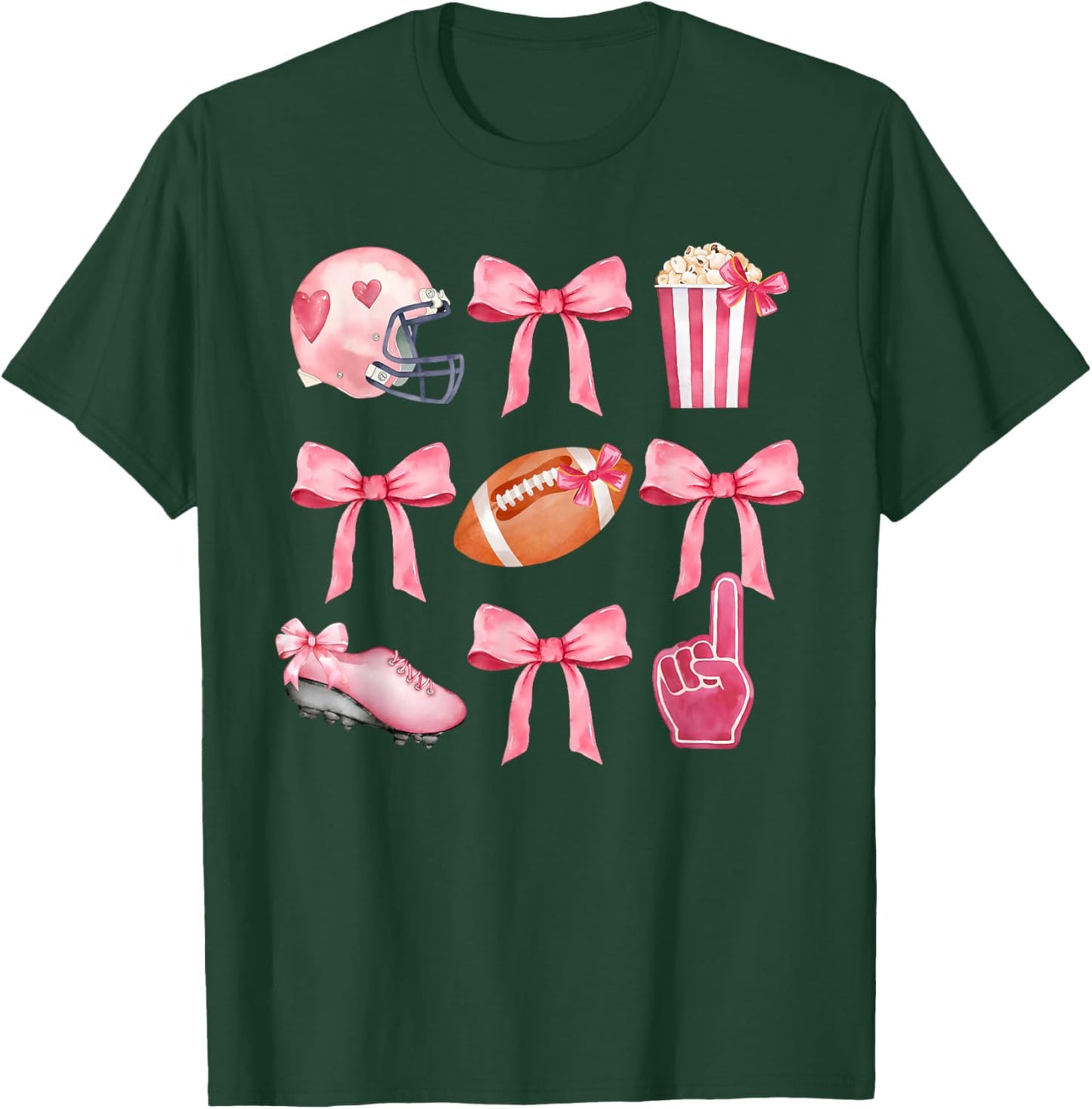 Coquette Bow Football Player American Football Season Funny T-Shirt - T-Shirt | Forest
