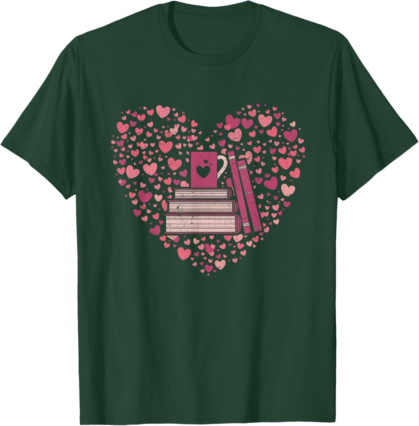 Book Heart Book Reader Gift Bookworm Nerd Love Reading T-Shirt - T-Shirt | Forest
