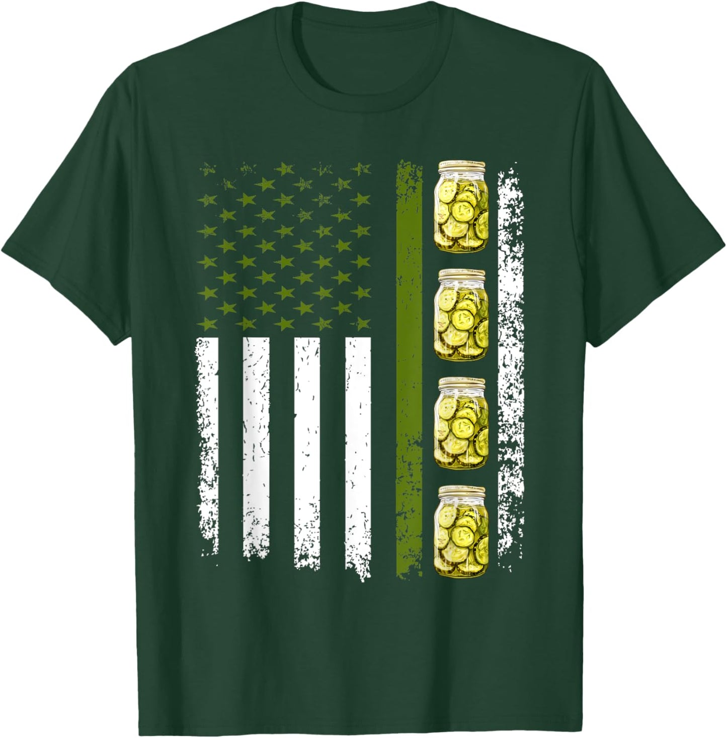 Funny Pickle Cucumber US American Flag Jar Of Sliced Pickles Men T-Shirt - T-Shirt | Forest