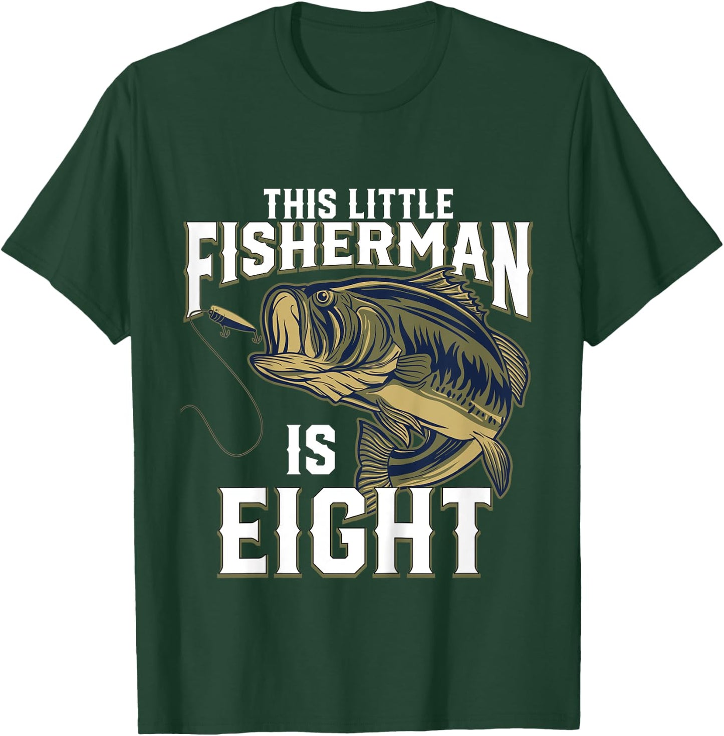 Kids 8 Year Old Fishing Birthday Party Fisherman 8th Gift Boy T-Shirt - T-Shirt | Forest
