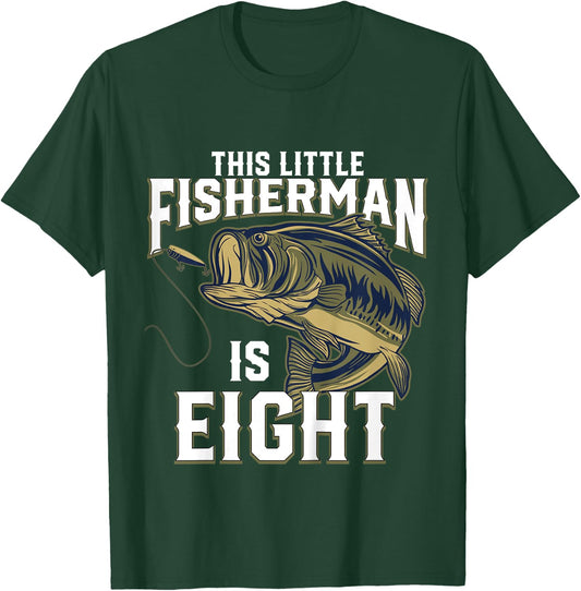 Kids 8 Year Old Fishing Birthday Party Fisherman 8th Gift Boy T-Shirt - T-Shirt | Forest