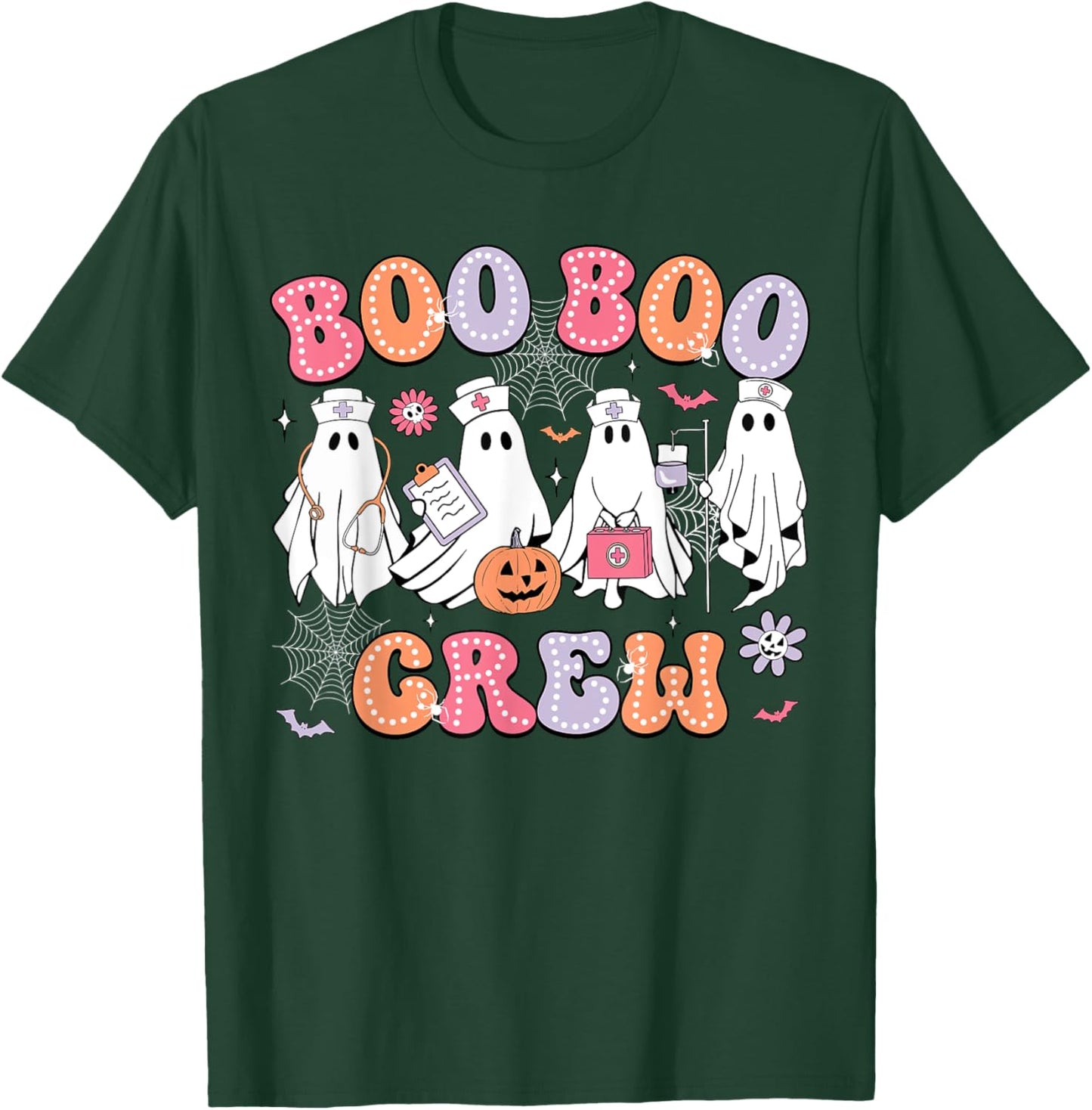 Groovy Boo Boo Crew Nurse Funny Ghost Women Halloween Nurse T-Shirt - T-Shirt | Forest