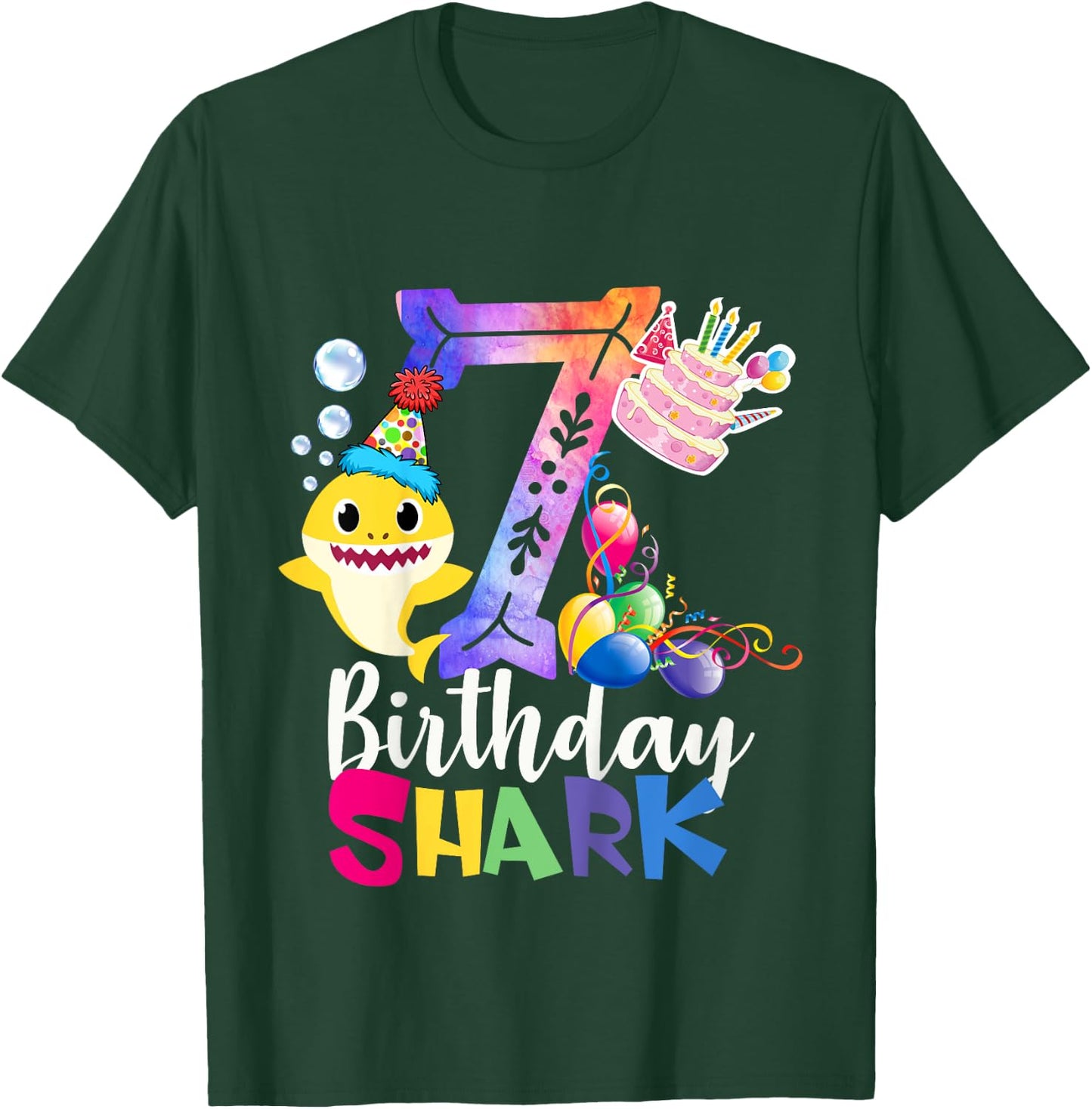 Best 7th Birthday Gift - 7th Birthday Shark Baby Cute T-Shirt - T-Shirt | Forest