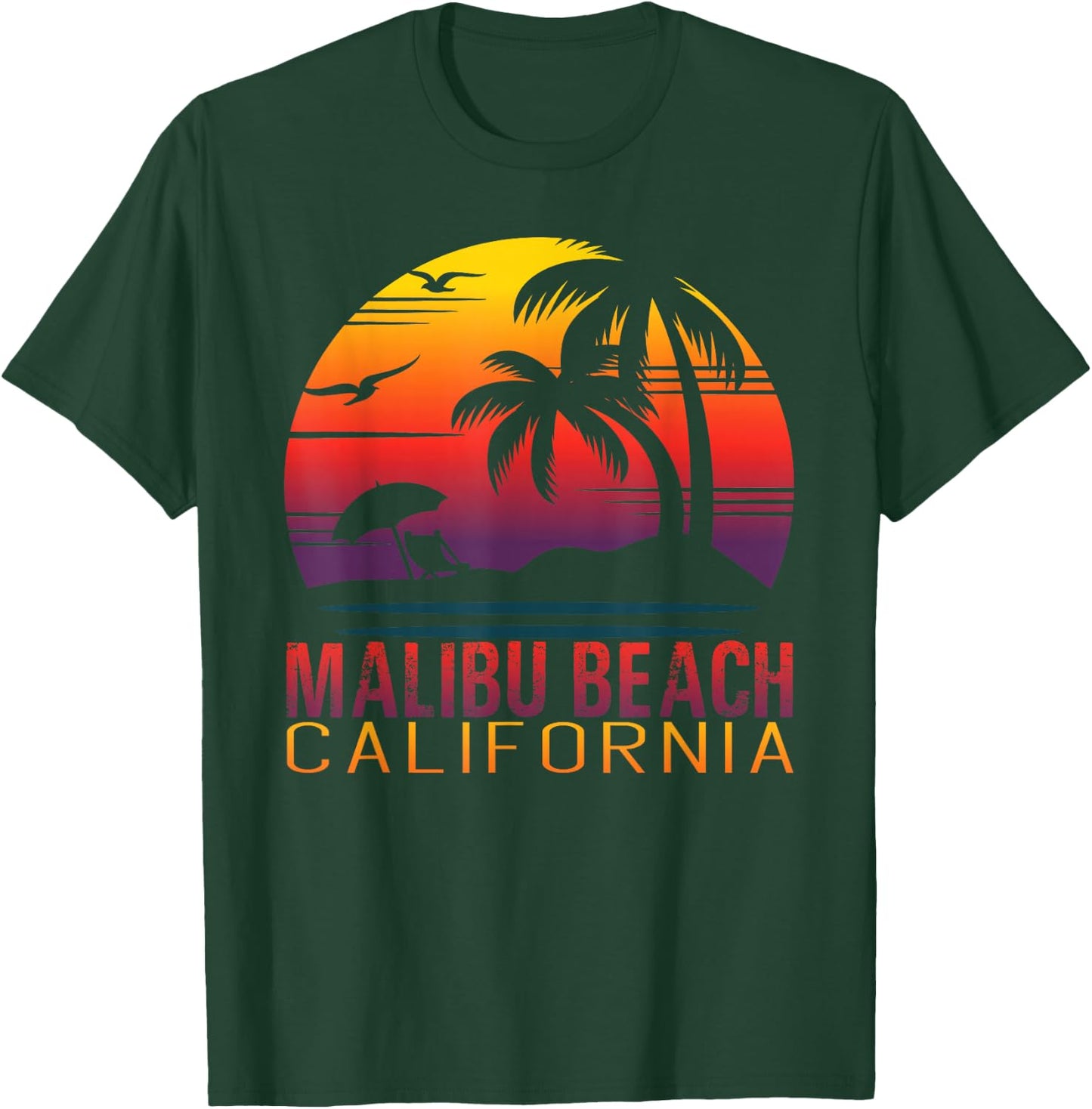 Retro Sunset Malibu Beach California Summer Vacation Gift T-Shirt - T-Shirt | Forest