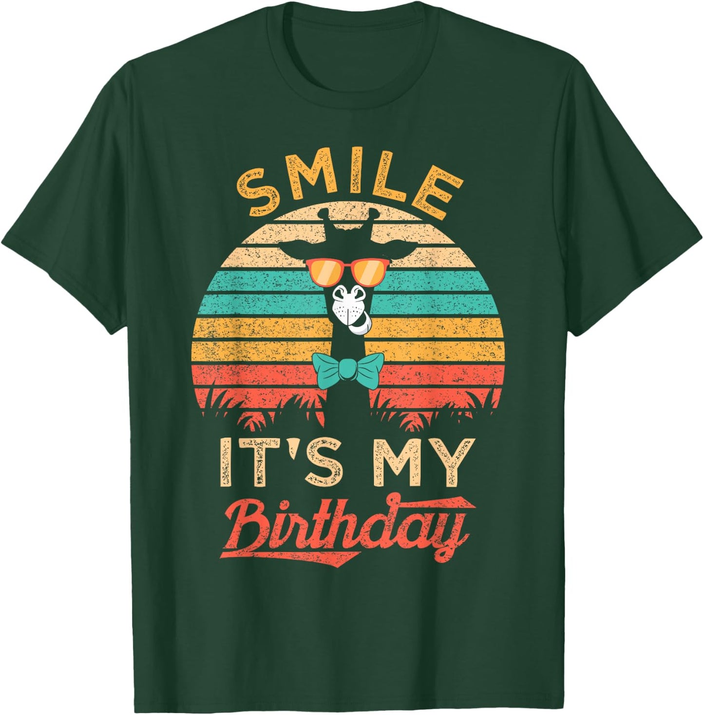 Smile It's My Birthday Funny Giraffe Glasses And Bow Tie T-Shirt - T-Shirt | Forest