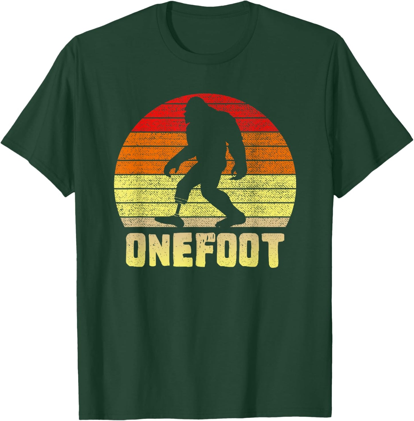 Onefoot Leg Amputee Recovery | One Foot Bigfoot Funny Sunset T-Shirt - T-Shirt | Forest
