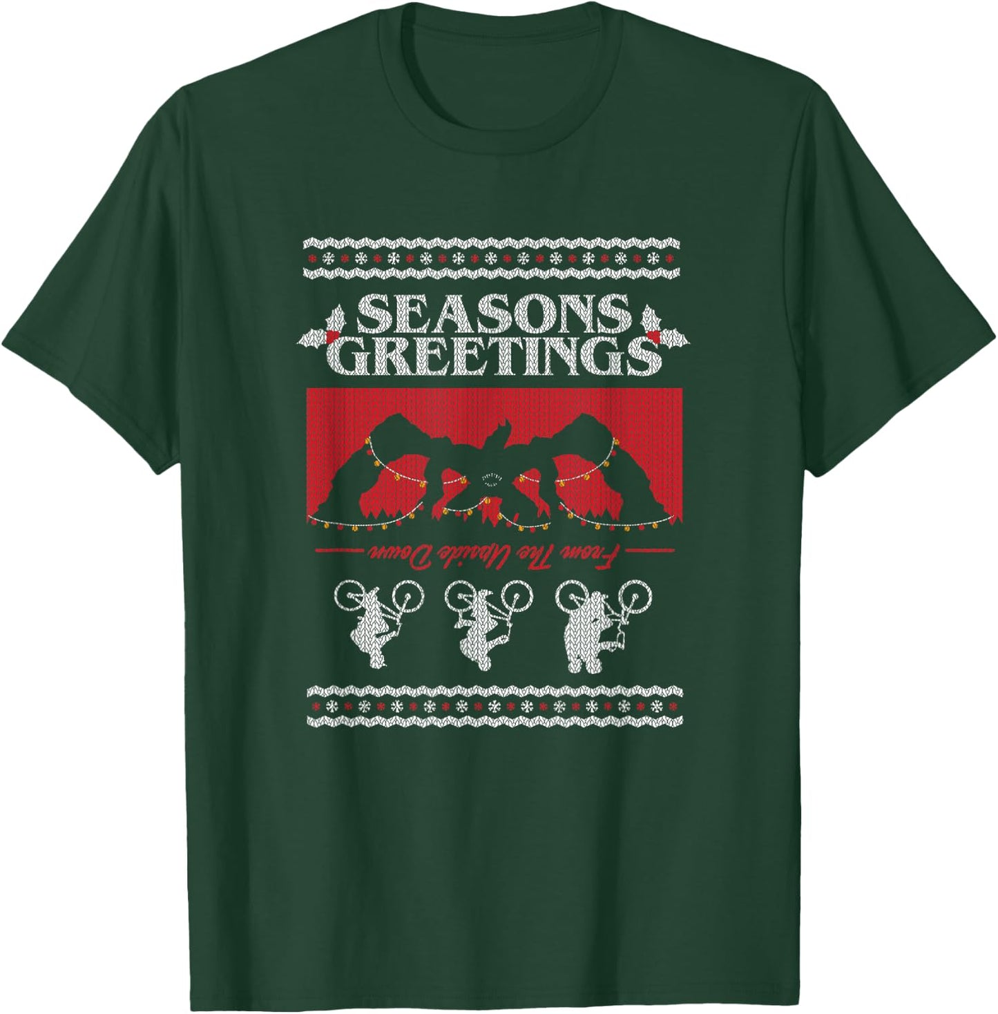 Stranger Things Christmas Seasons Greetings From Upside Down T-Shirt - T-Shirt | Forest