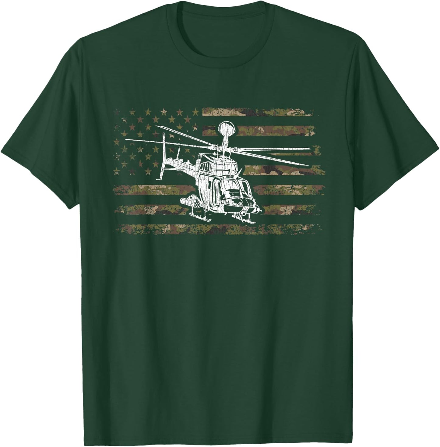 OH-58D Kiowa Warrior Helicopter Pilot Veteran Camo USA Flag T-Shirt - T-Shirt | Forest