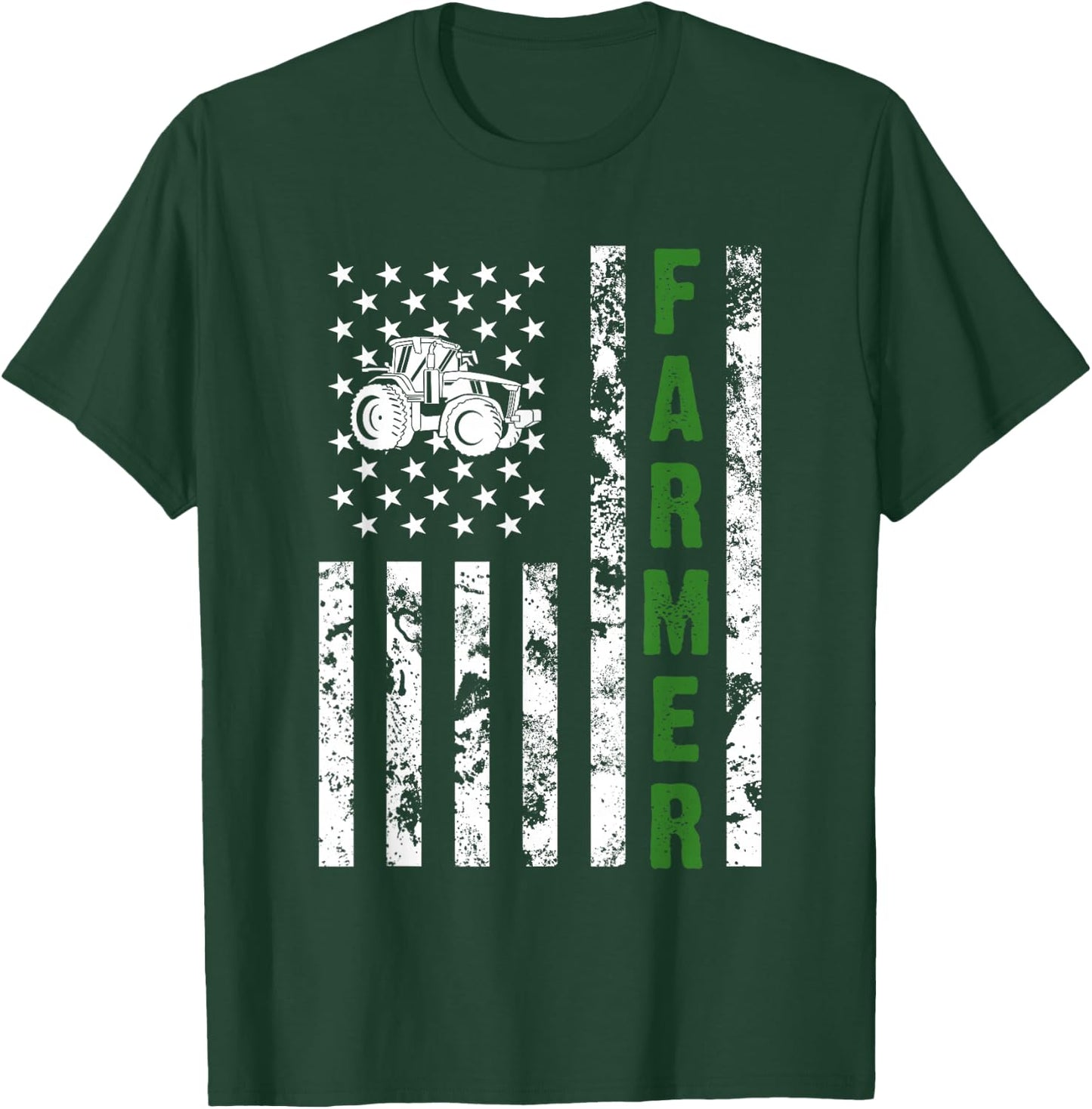 Flag with Tractor - Patriotic Farmer & Farming Gift Small T-Shirt - T-Shirt | Forest