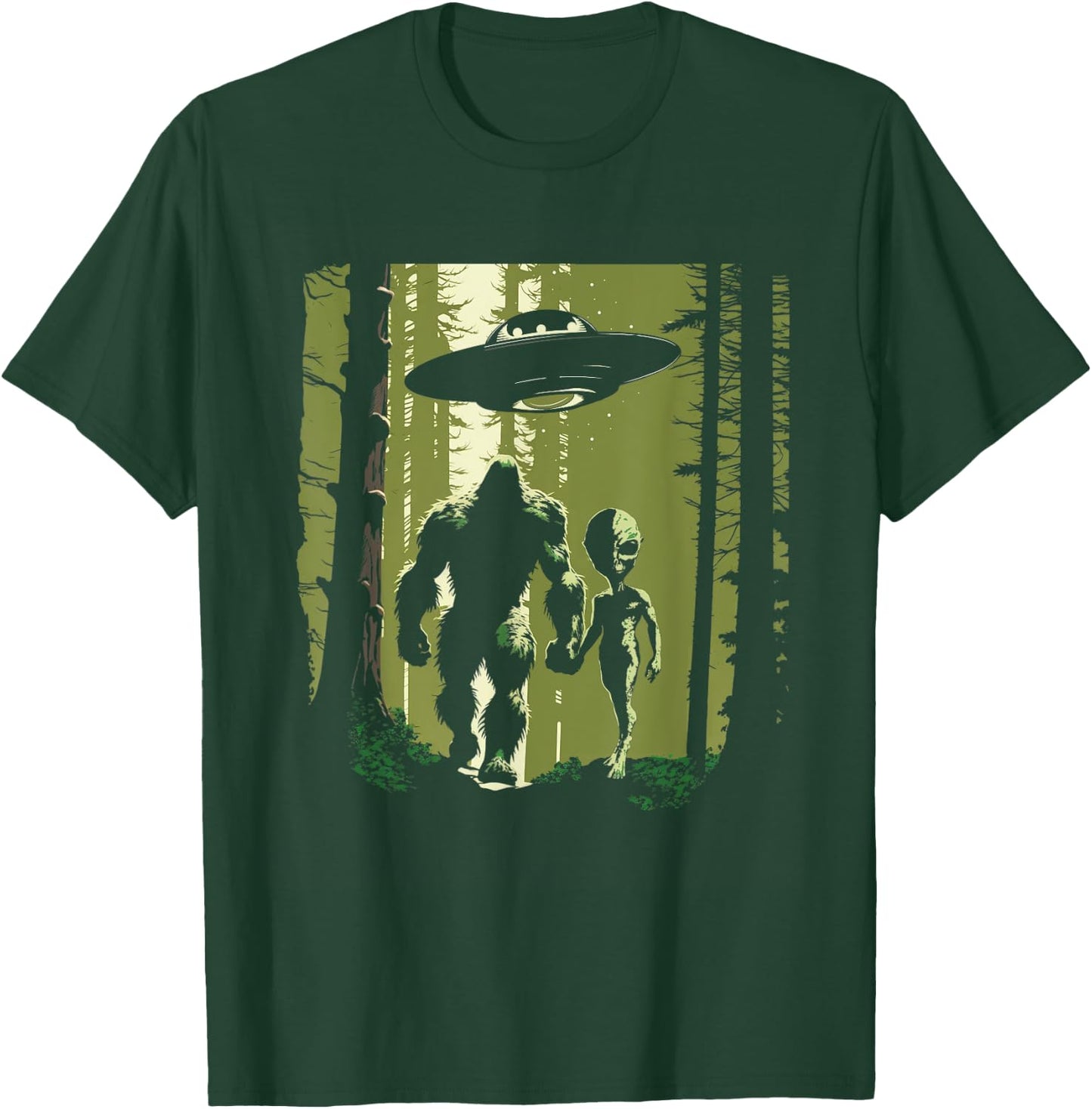 Alien And Bigfoot Forest T-Shirt - T-Shirt | Forest