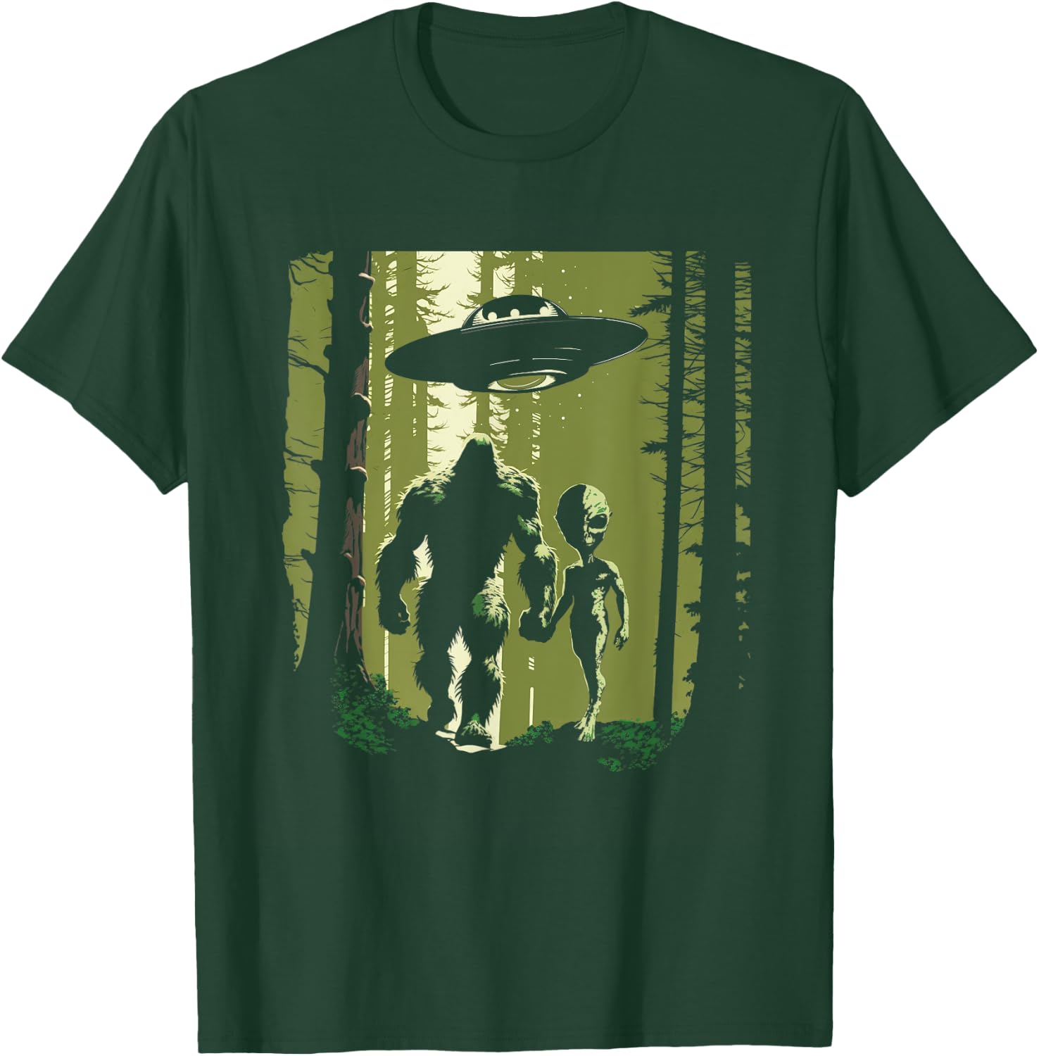 Alien And Bigfoot Forest T-Shirt - T-Shirt | Forest