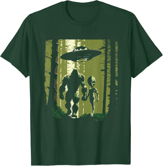 Alien And Bigfoot Forest T-Shirt - T-Shirt | Forest