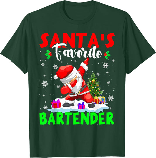 Santa's Favorite Bartender Funny Christmas Bartender Gifts T-Shirt - T-Shirt | Forest
