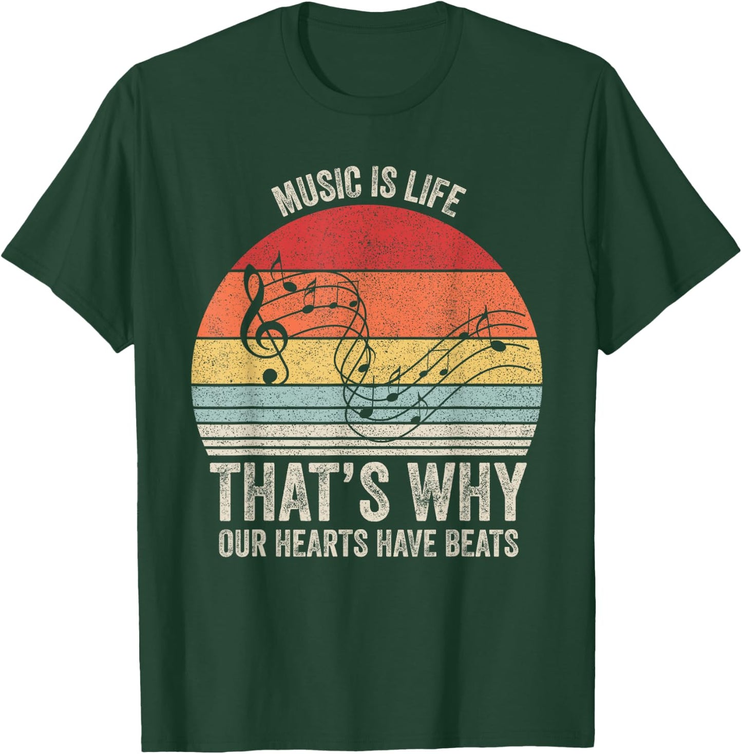 Vintage Retro Music Is Life That's Why Our Hearts Have Beats T-Shirt - T-Shirt | Forest