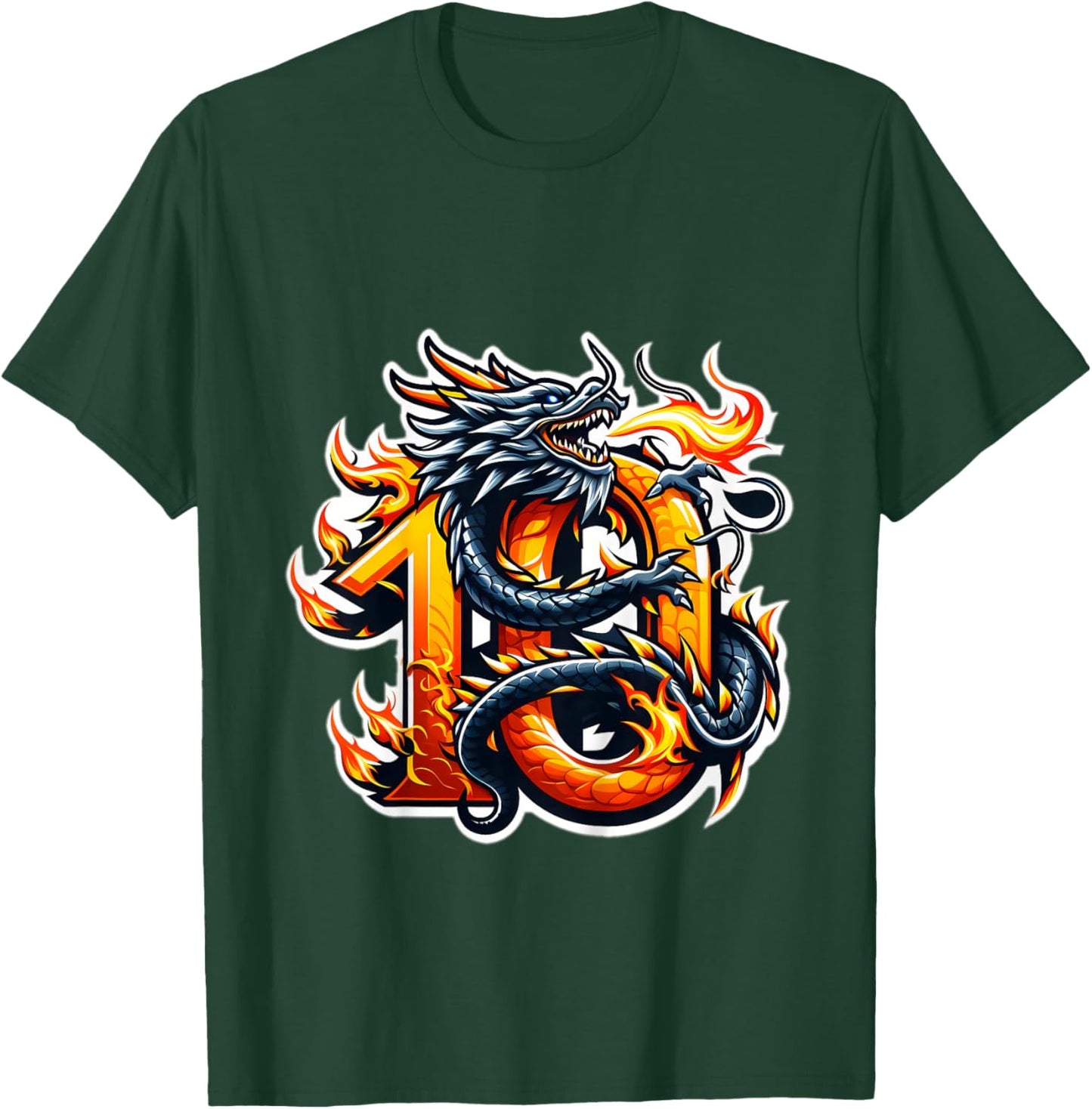 Turning 10 Years Old Dragon Birthday Party 10th Boy, Girl T-Shirt - T-Shirt | Forest