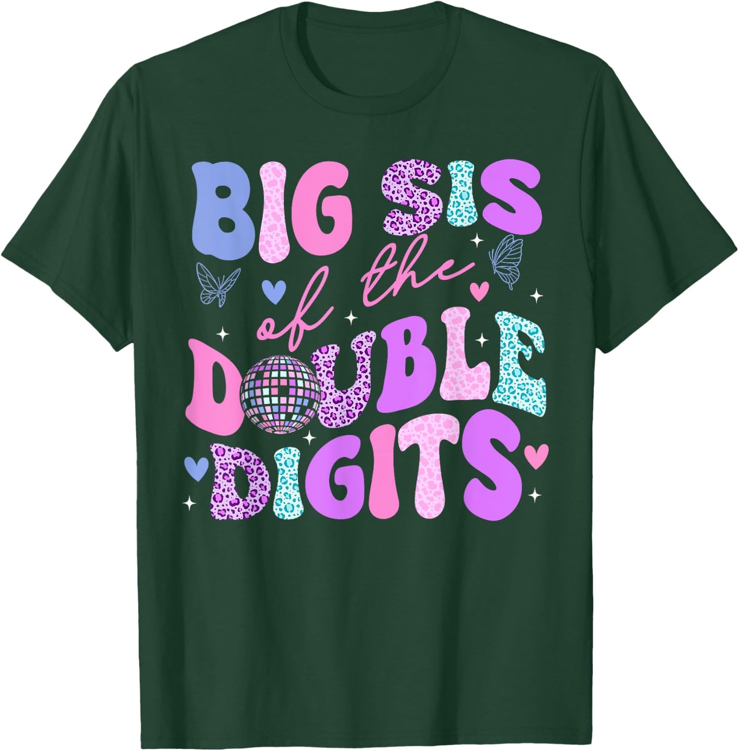 Big Sis Of The Double Digits Daughter Groovy Mom Retro Theme T-Shirt - T-Shirt | Forest