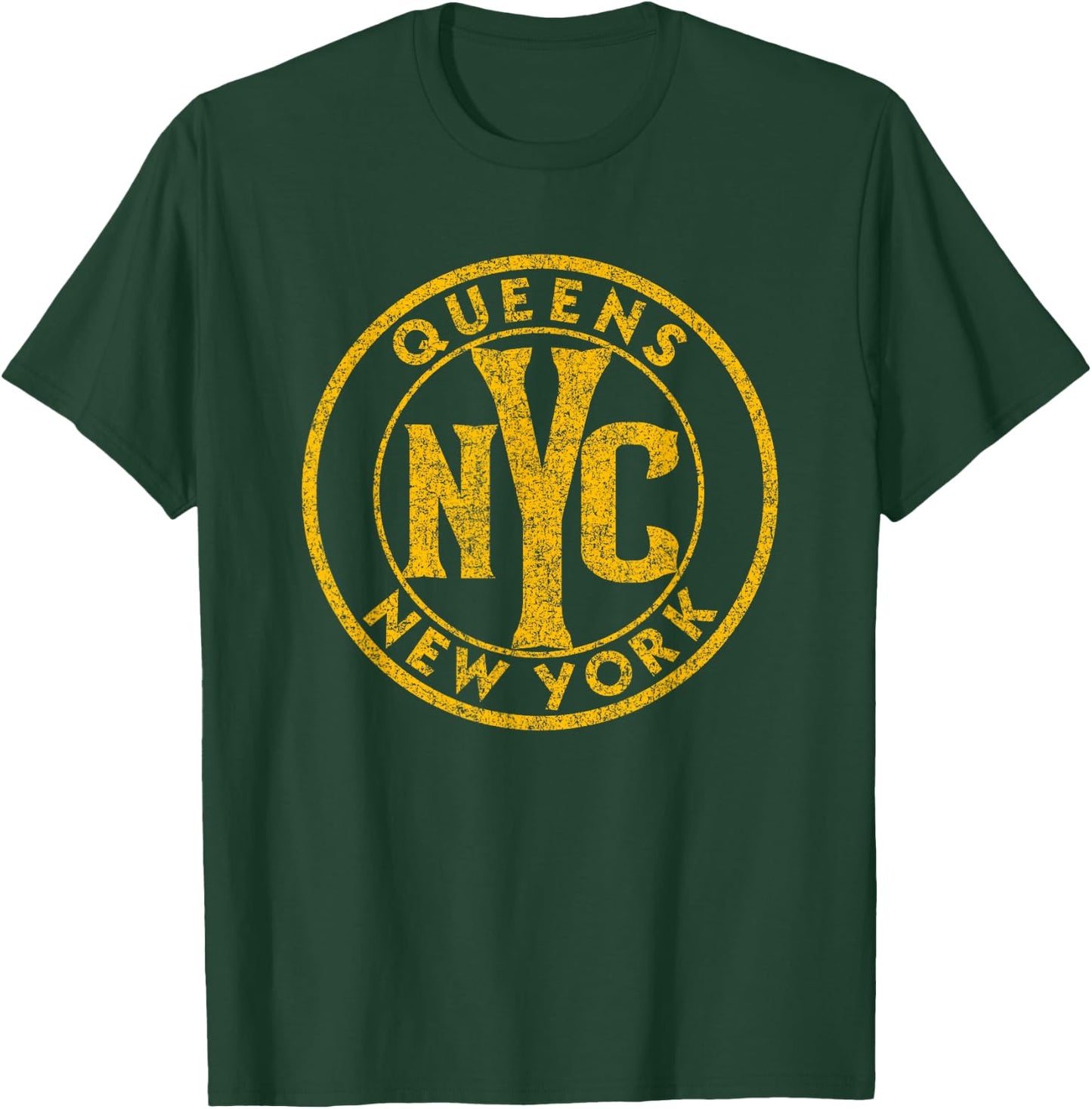 Queens New York NYC Circle Sign Distressed Amber Print T-Shirt - T-Shirt | Forest