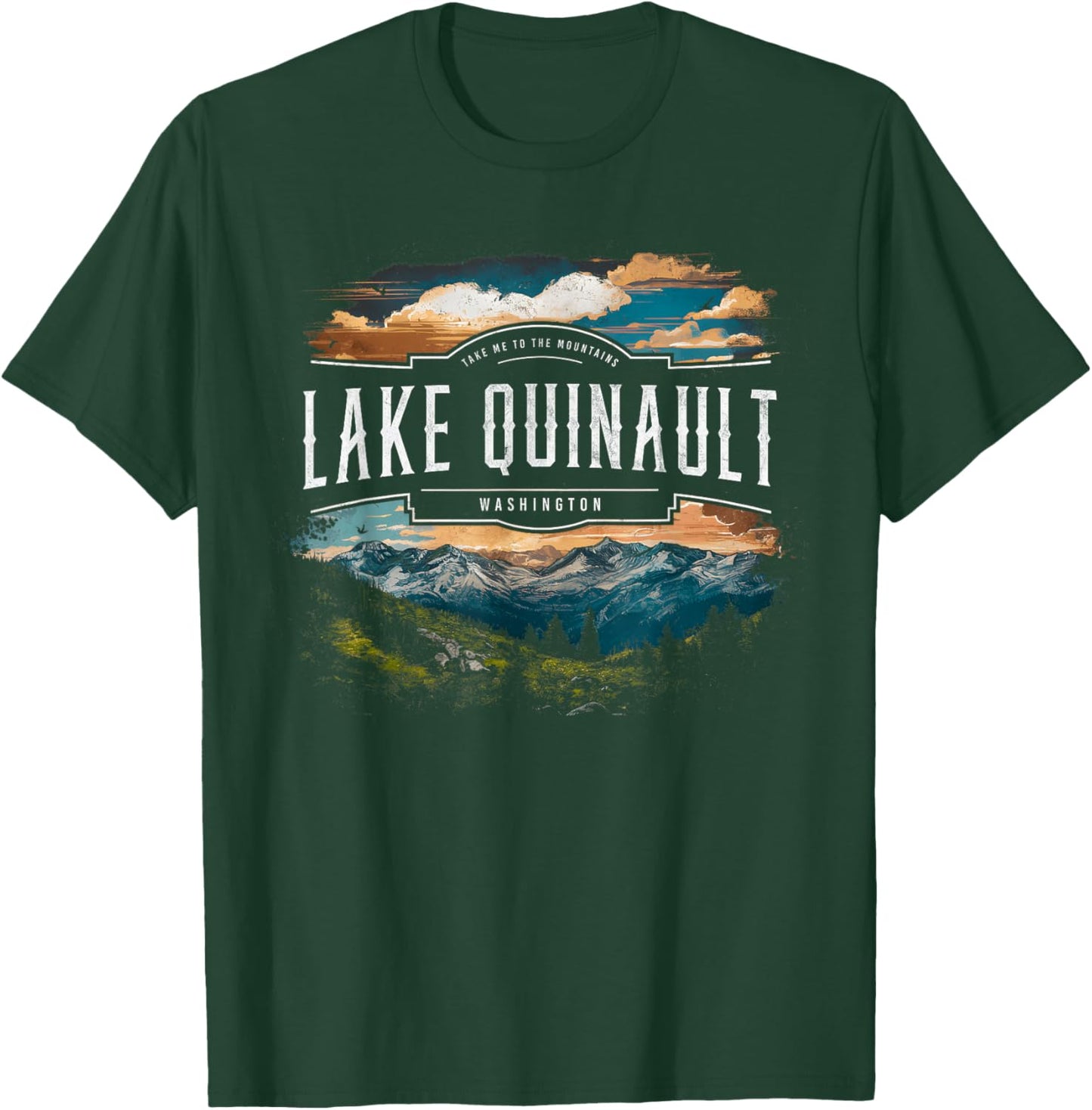 Lake Quinault Mountains Washington Hiking Outdoors Vintage T-Shirt - T-Shirt | Forest