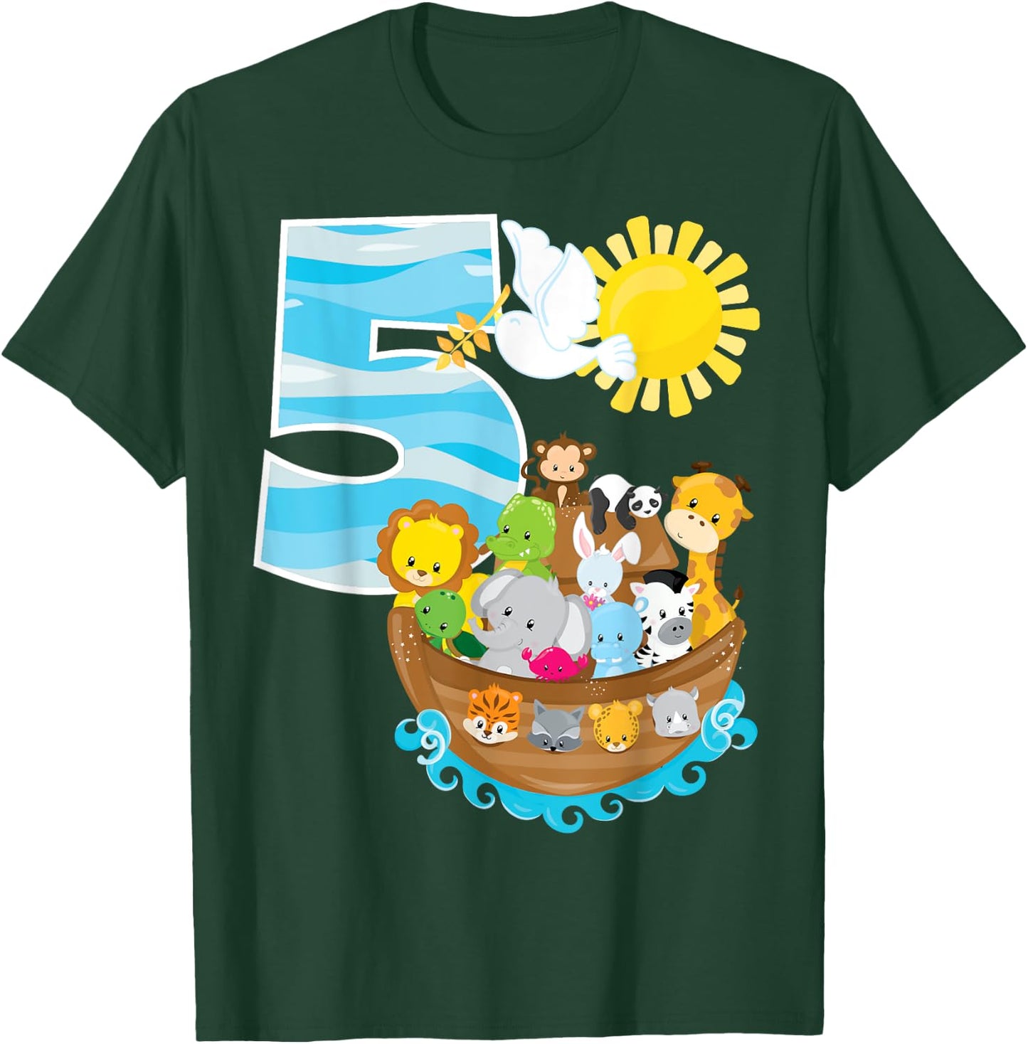 Noah's Ark Birthday Party 5th Birthday 5 Year Old Toddler T-Shirt - T-Shirt | Forest