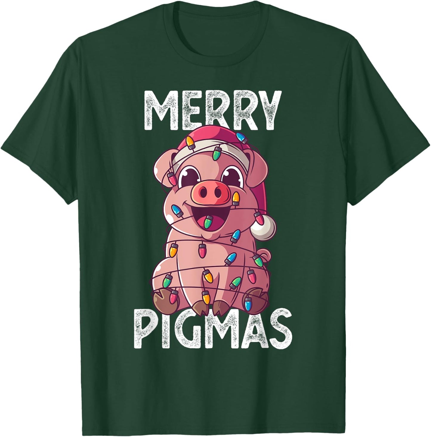 Merry Pigmas Pig Christmas Santa Pig Xmas Lights Farmer Gift T-Shirt - T-Shirt | Forest
