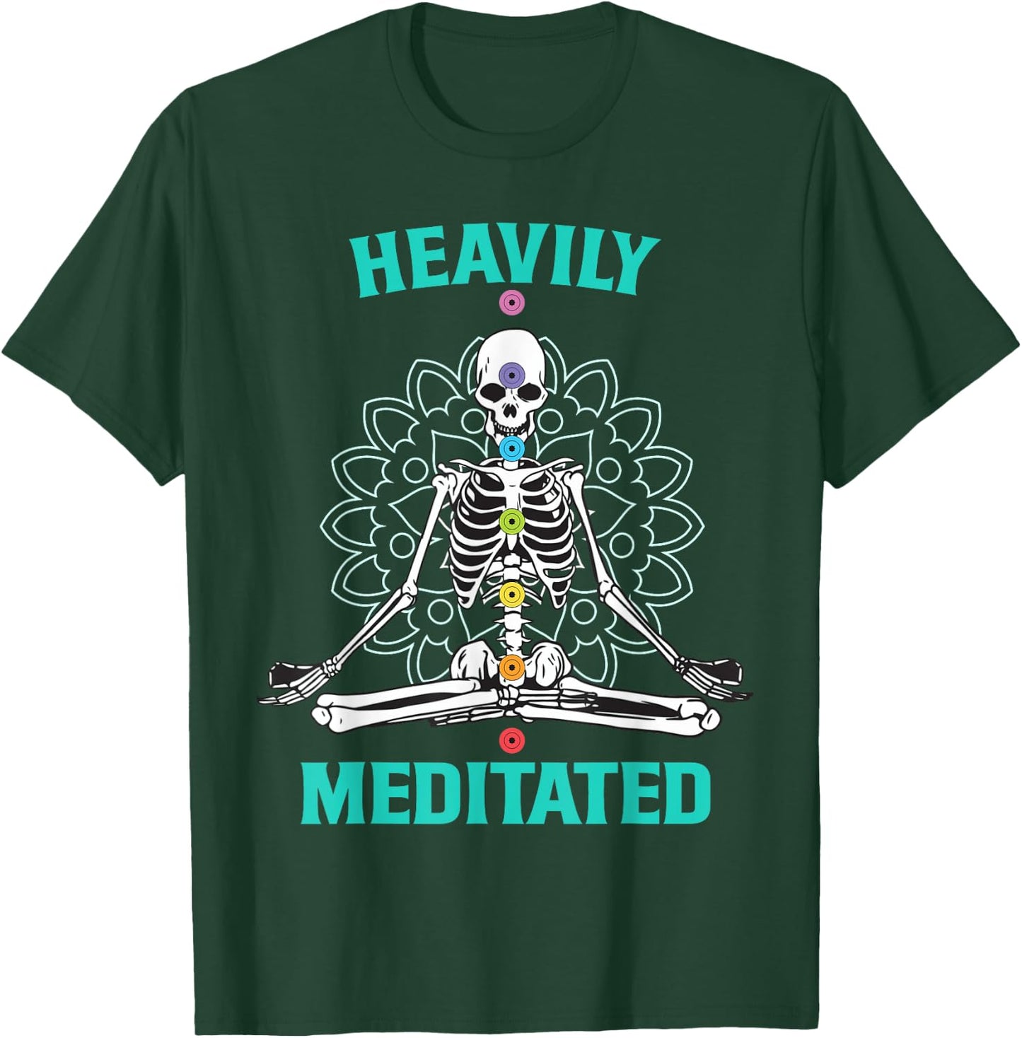 Heavily Meditated Skeleton Funny Yoga Meditation Pun T-Shirt - T-Shirt | Forest