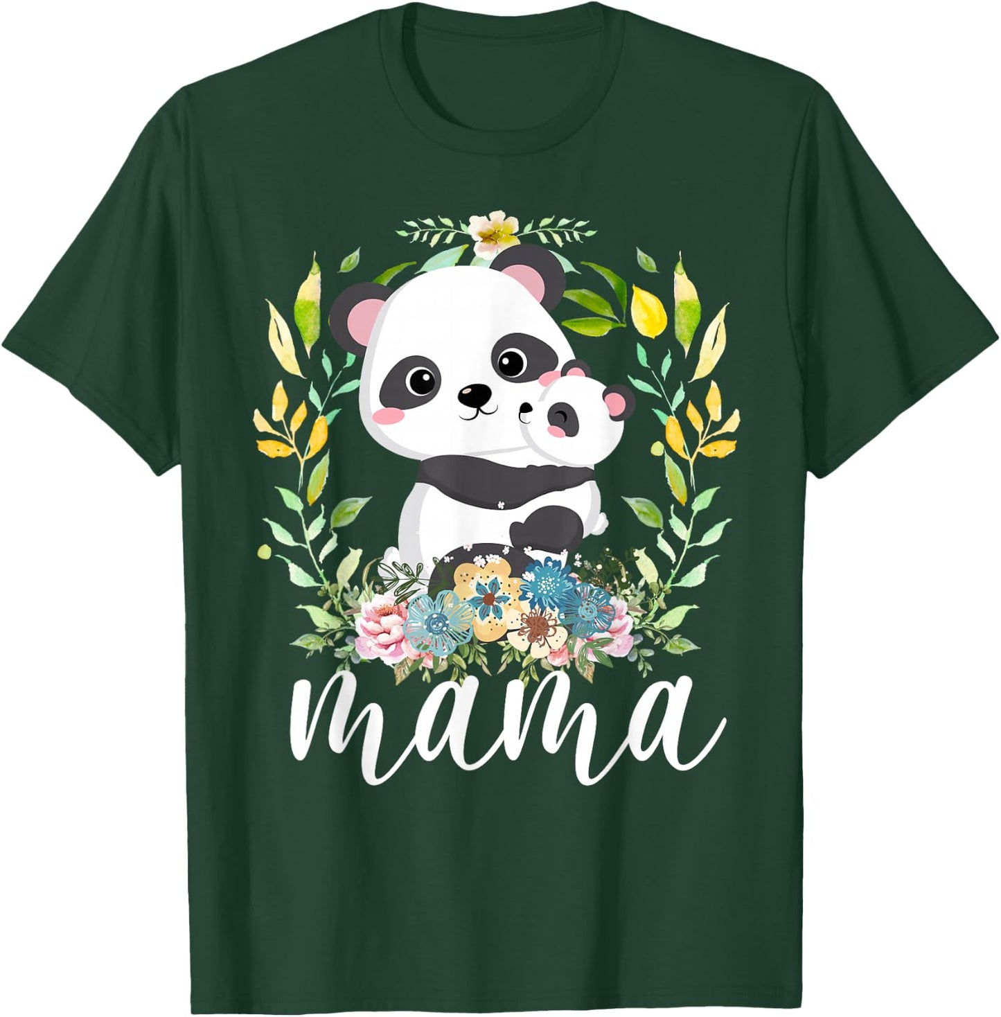 Flowers Mom & Cute Baby Panda - Animal Mama Mother's Day T-Shirt - T-Shirt | Forest