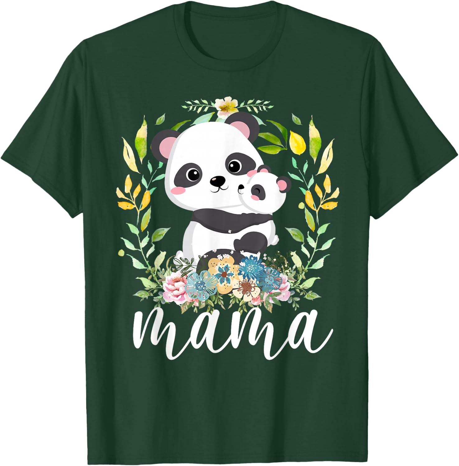 Flowers Mom & Cute Baby Panda - Animal Mama Mother's Day T-Shirt - T-Shirt | Forest
