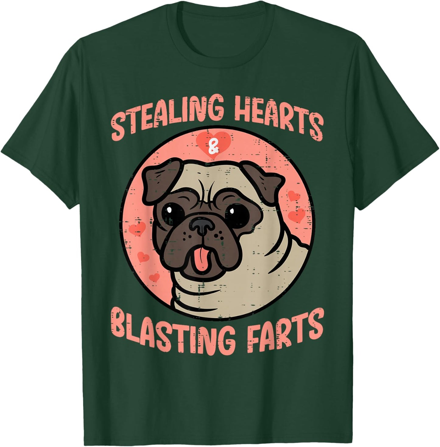 Valentines Day Pug Stealing Hearts Farts Dog Men Women Kids T-Shirt - T-Shirt | Forest