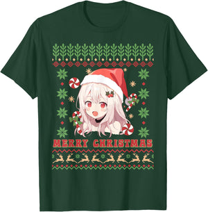 Cute Anime Girl Santa Hat Otaku Ugly Sweater Merry Christmas T-Shirt - T-Shirt | Forest