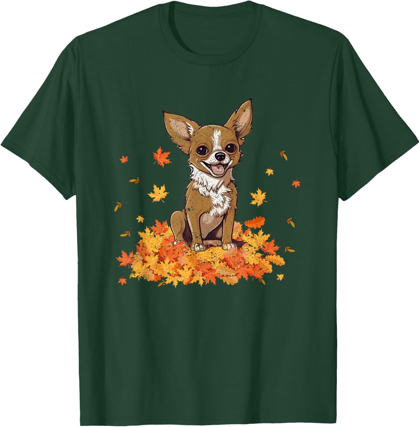 Chihuahua Hello Autumn Dog Lover Fall Leaves Thankgiving T-Shirt - T-Shirt | Forest