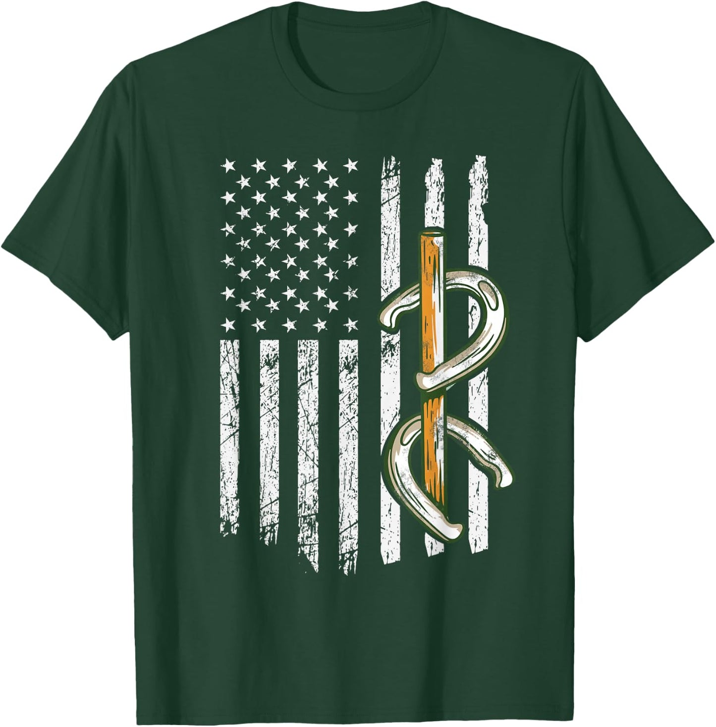Horseshoe Pitching USA Flag Horseshoe Throwing Game Patriot T-Shirt - T-Shirt | Forest