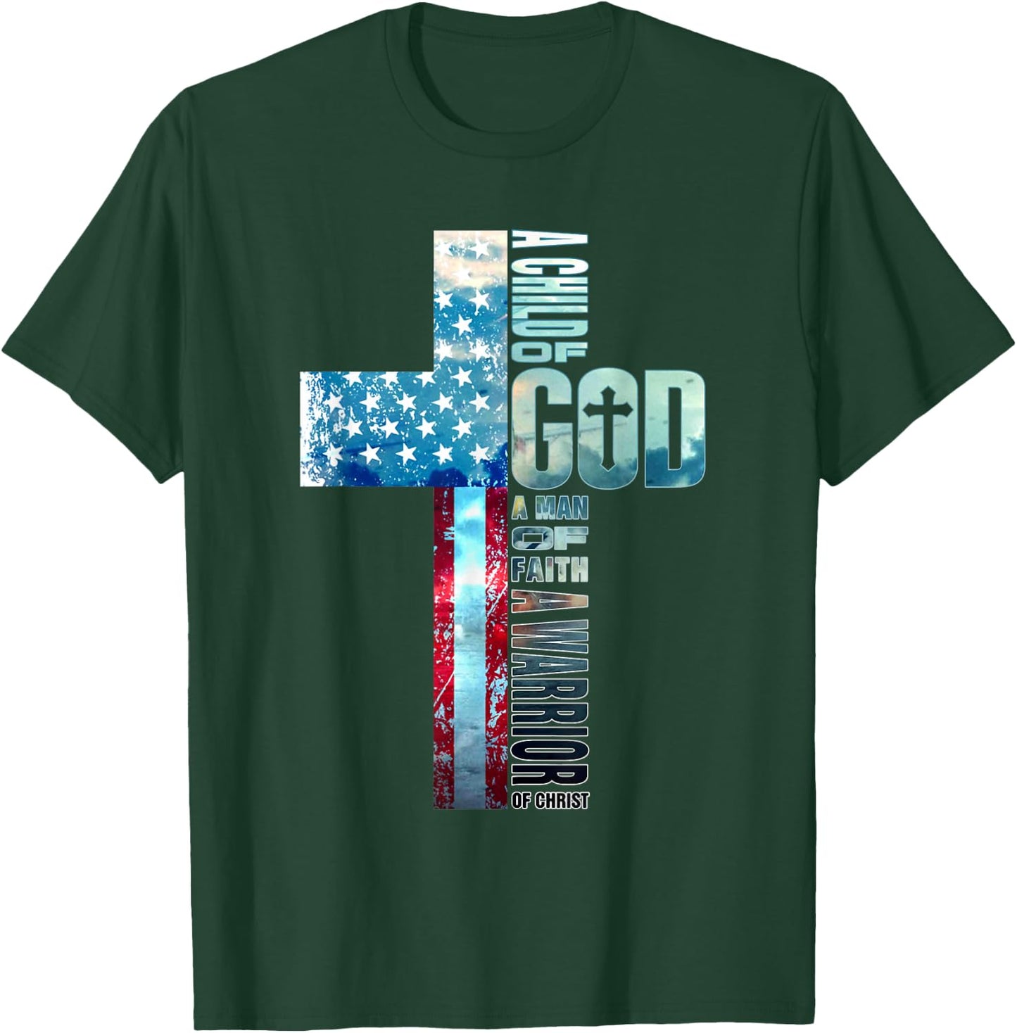 Faith Over Fears Cool Christian Cross American USA Flag Gym Women Men T-Shirt - T-Shirt | Forest