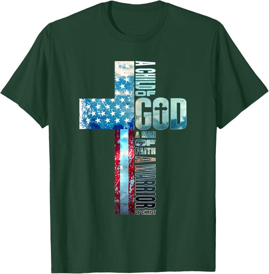 Faith Over Fears Cool Christian Cross American USA Flag Gym Women Men T-Shirt - T-Shirt | Forest
