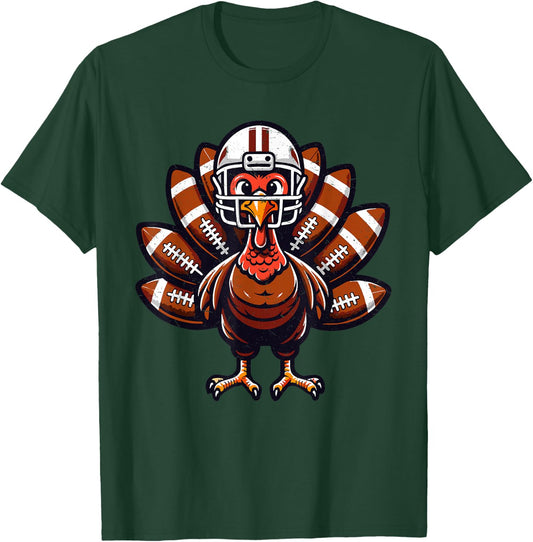 Baby Turkey Football Player Toddler Boys Kids Thanksgiving T-Shirt - T-Shirt | Forest