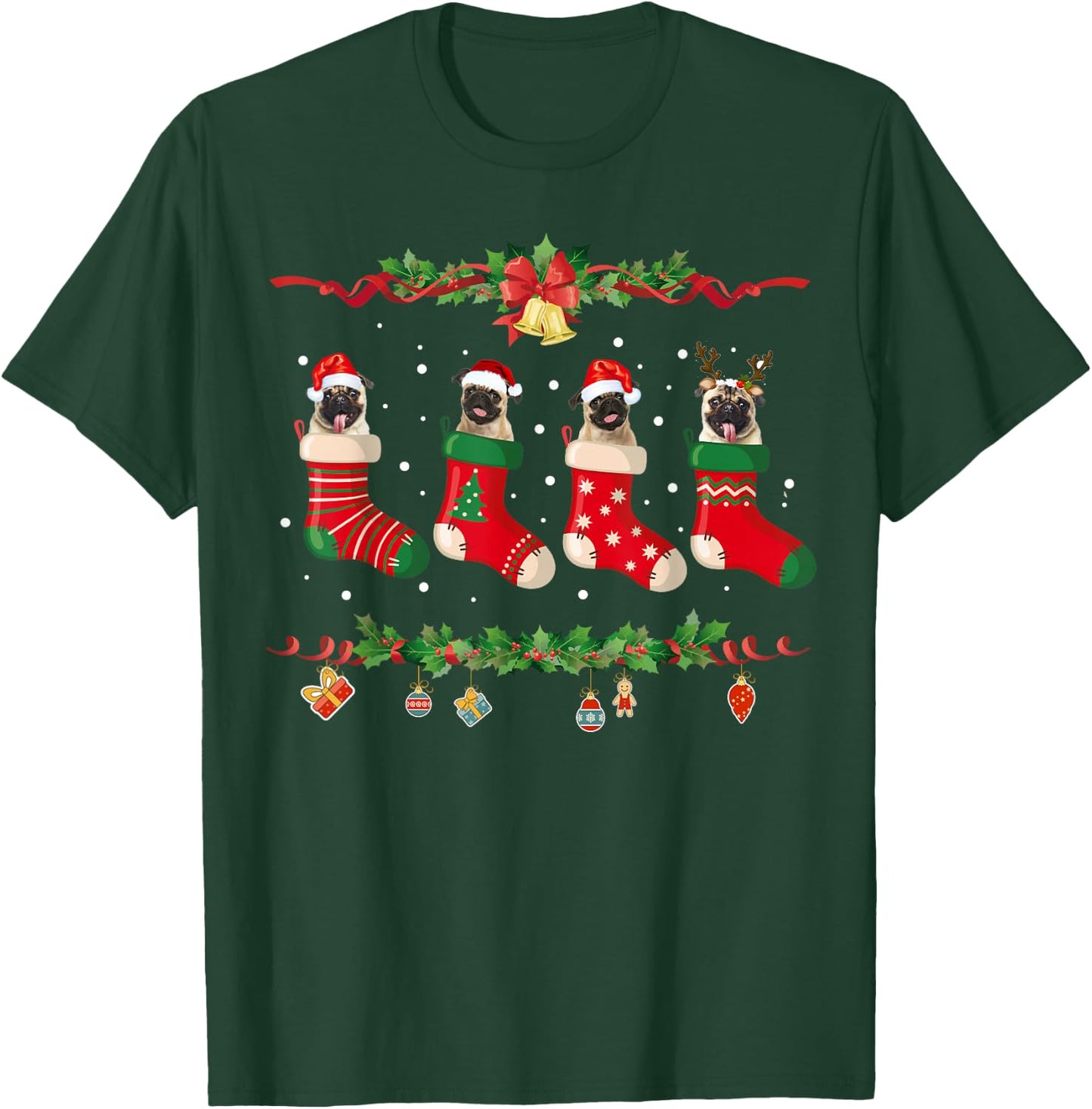 Pug Christmas Shirt Stocking Dog Xmas Sweater T-Shirt - T-Shirt | Forest