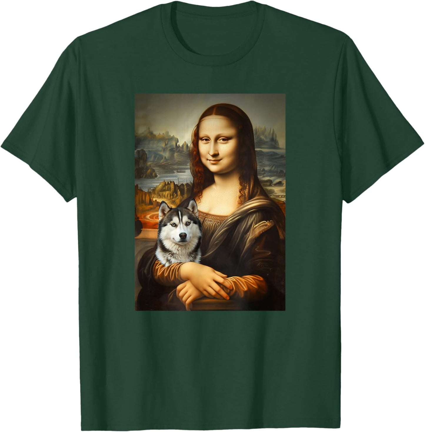 Husky Mona Lisa Painting Art Dog Mom Dad T-Shirt - T-Shirt | Forest