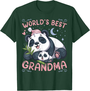 Conreo World's Best Grandma Panda Grandmother & Cub Pajama Top Black Women's Small Modern Sleepwear Cartoon Panda T-Shirt - T-Shirt | Forest