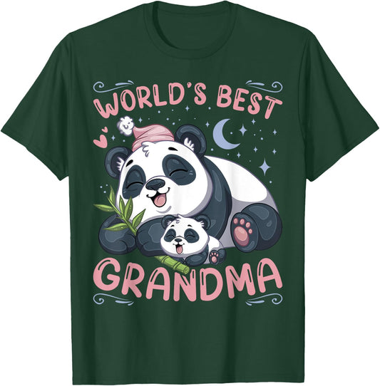 Conreo World's Best Grandma Panda Grandmother & Cub Pajama Top Black Women's Small Modern Sleepwear Cartoon Panda T-Shirt - T-Shirt | Forest
