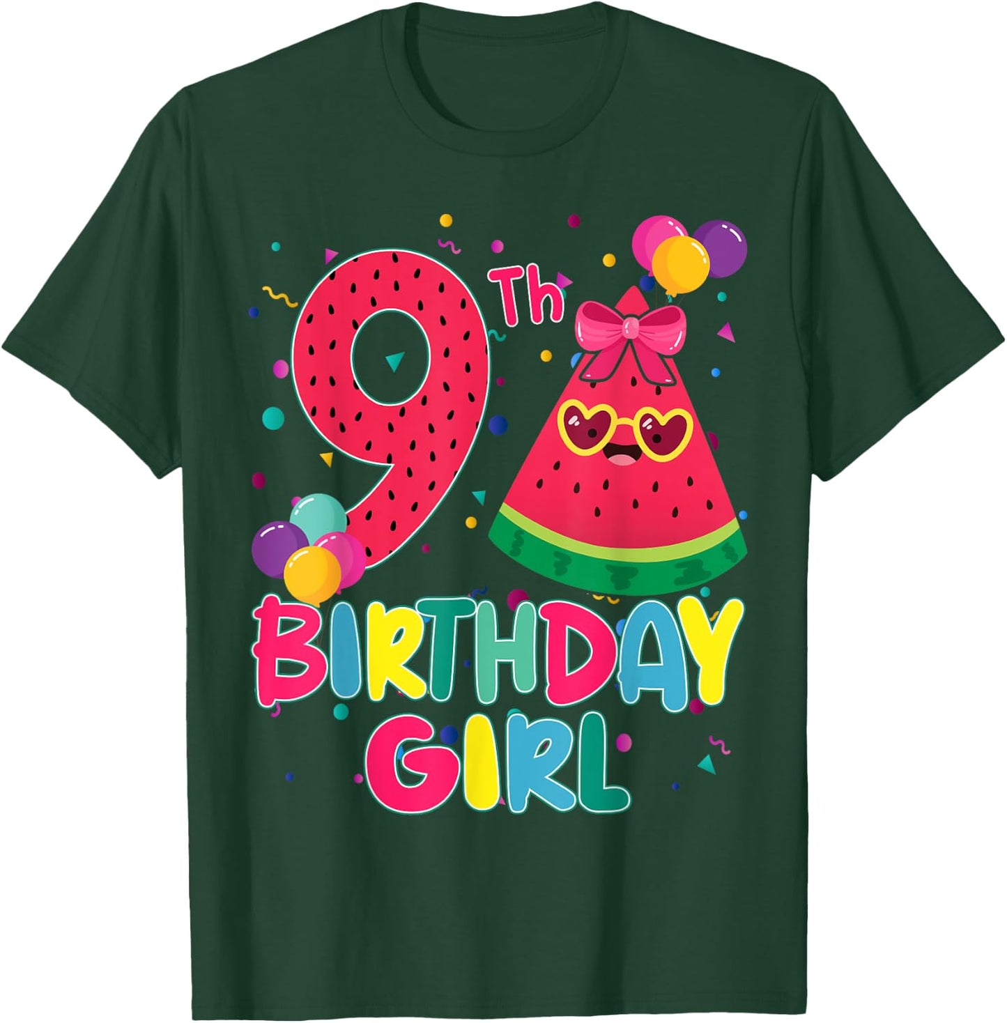 Watermelon 9th Birthday Decorations 9 Year Old B-Day Age T-Shirt - T-Shirt | Forest