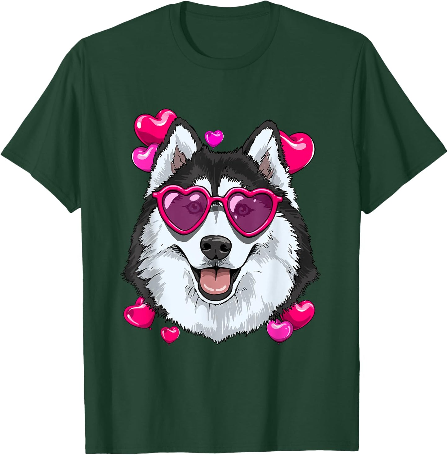 Valentines Siberian Husky Shirt Dog Face Heart Husky Lover T-Shirt - T-Shirt | Forest