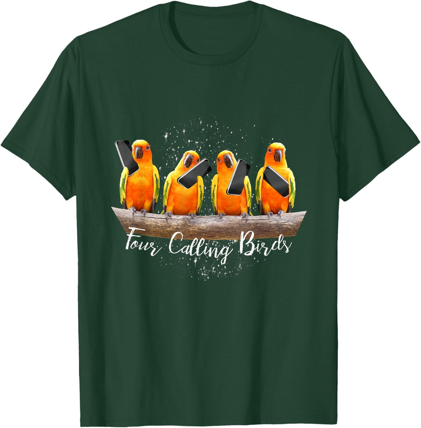 4 Four Calling Birds, Bird Phone, 12 Twelve Days Christmas T-Shirt - T-Shirt | Forest