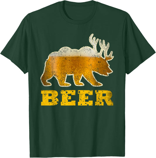 Vintage Bear Deer Funny Retro Drinking Beer T-Shirt - T-Shirt | Forest