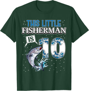 fishing party 10 year old Birthday Fisherman 10th Fisher Boy T-Shirt - T-Shirt | Forest