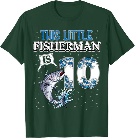 fishing party 10 year old Birthday Fisherman 10th Fisher Boy T-Shirt - T-Shirt | Forest