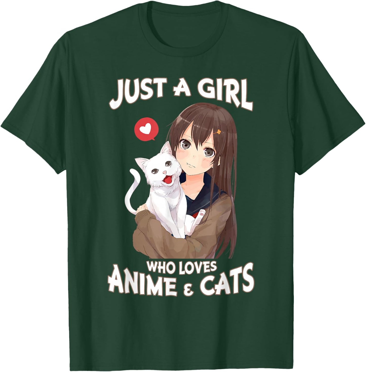 Just A Girl Who Loves Anime & Cats for Teen Girls Small T-Shirt - T-Shirt | Forest